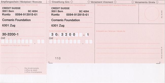 Einzahlungsschein Comanis Foundation
